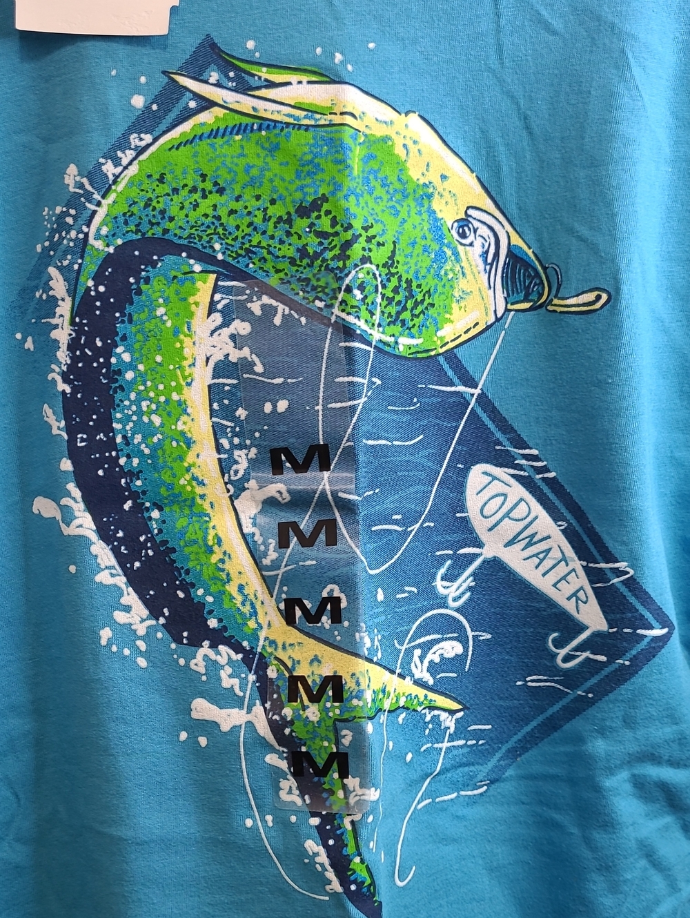 NWT Top Water Bright Turquoise Blue T-shirt with Colorful Fishing Design size M - Picture 5 of 7